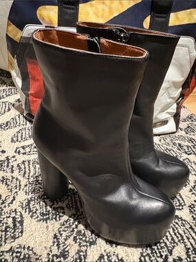 Women's Black Platform Ankle Boots with High Block Heel